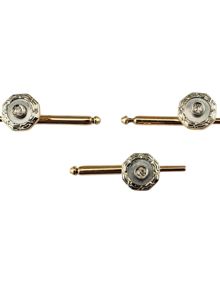 14 Karat Yellow Gold Mother Of Pearl And Diamond Buttons Set Of 3 19935